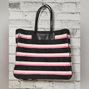 Victoria's Secret Black and Pink Striped XLarge Canvas Tote